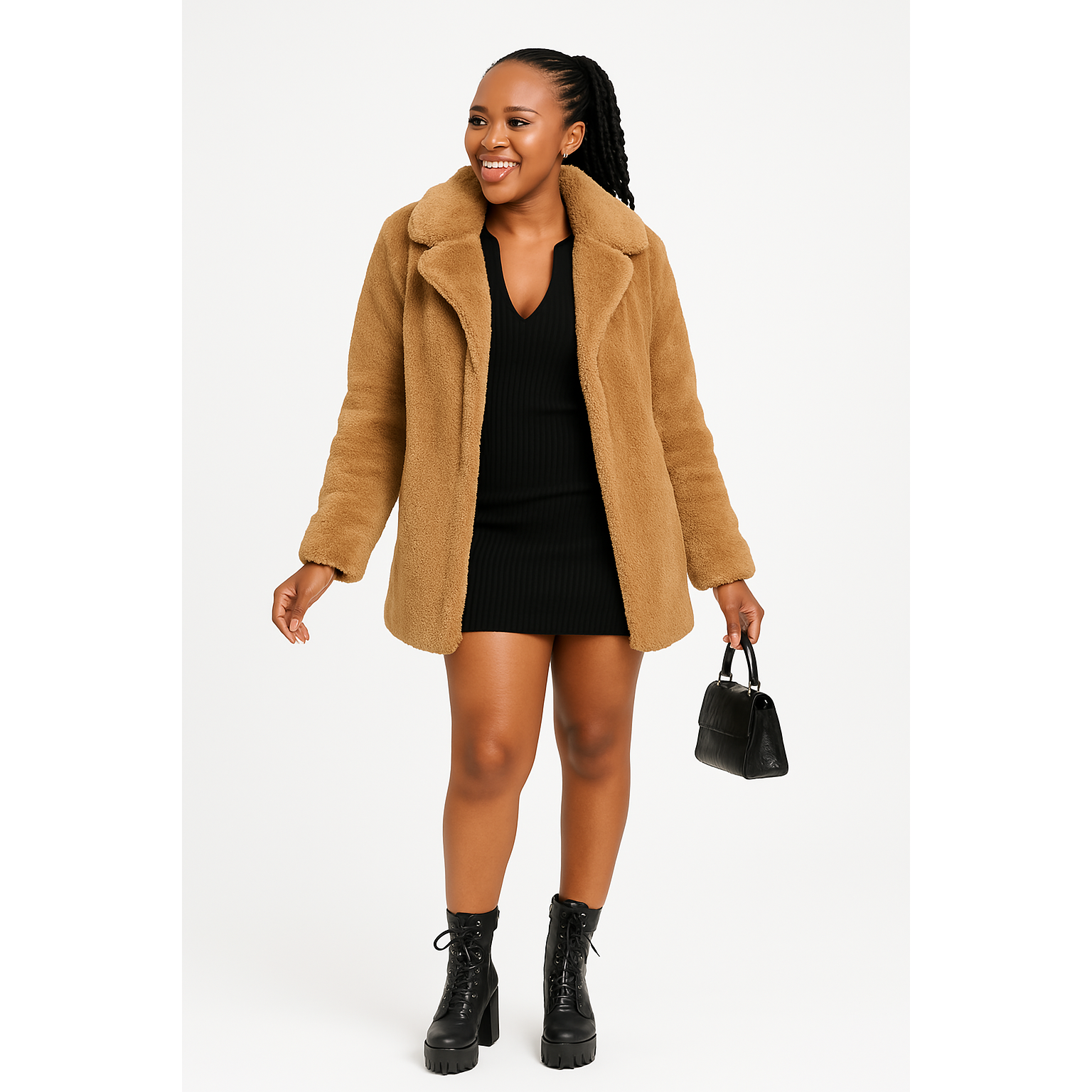Faux Fur Coat Turn Down Collar Winter Warm Casual Jacket – YELLOW