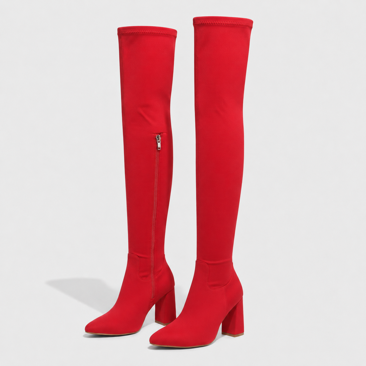 Suede Chunky Heel Thigh High Sock Boots