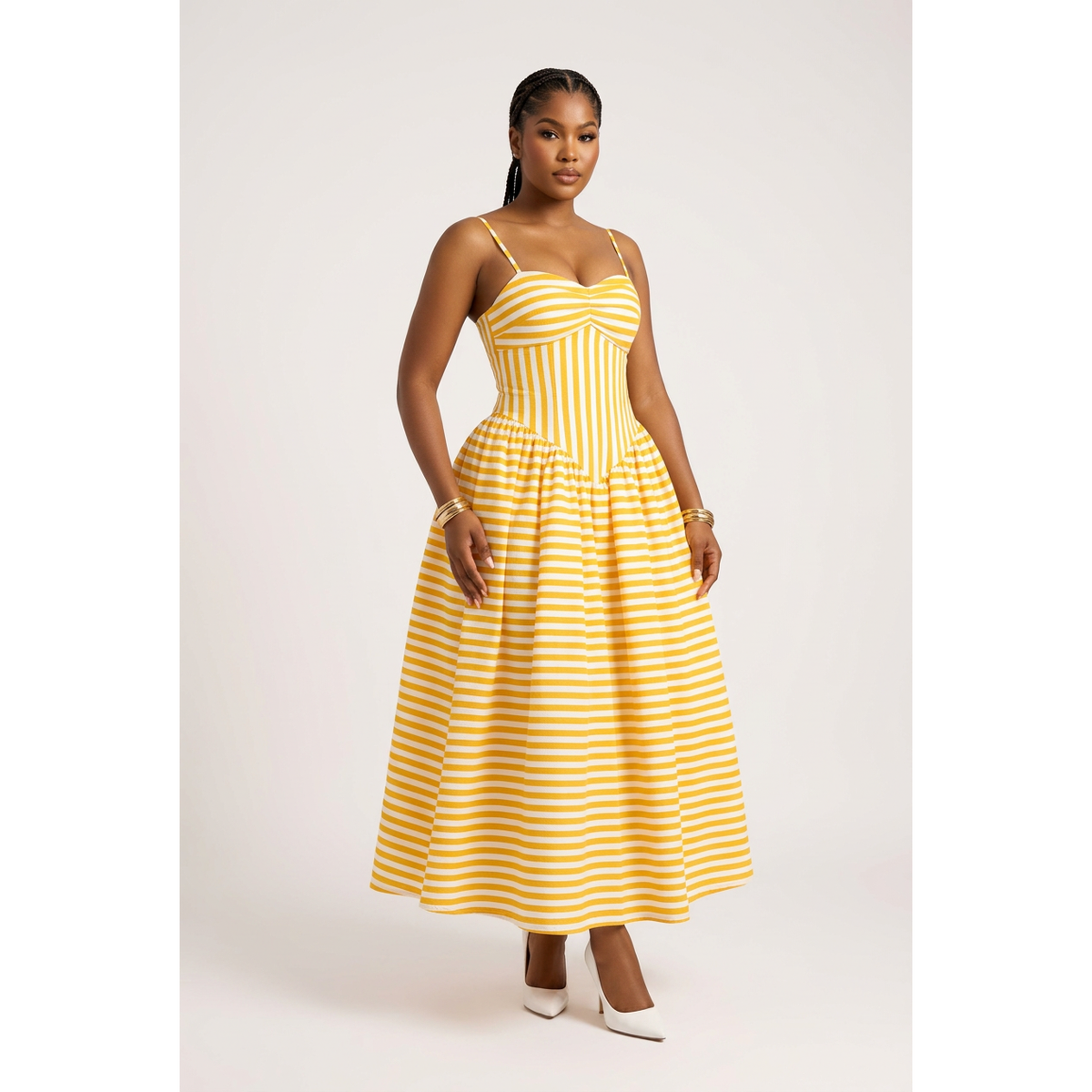 Striped Sweetheart Fit-and-Flare Midi Dress