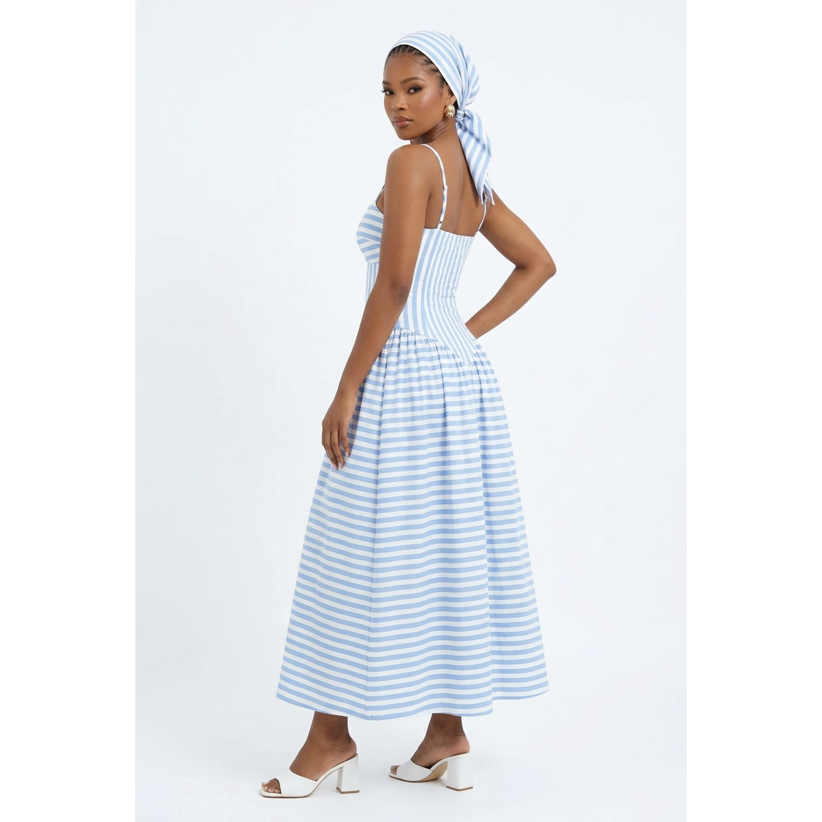 Striped Sweetheart Fit-and-Flare Midi Dress