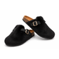 Ladies Fluffy Fur Buckle Mule Flats