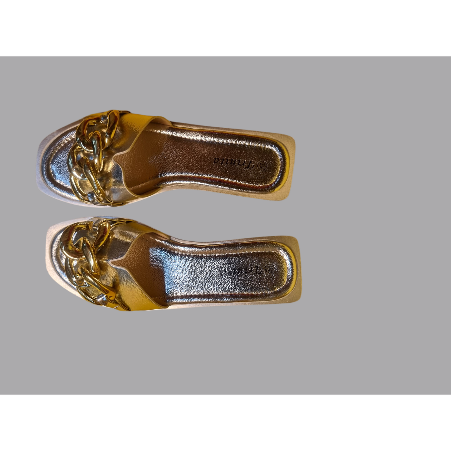 Chain Detail Flat Slide Sandals.