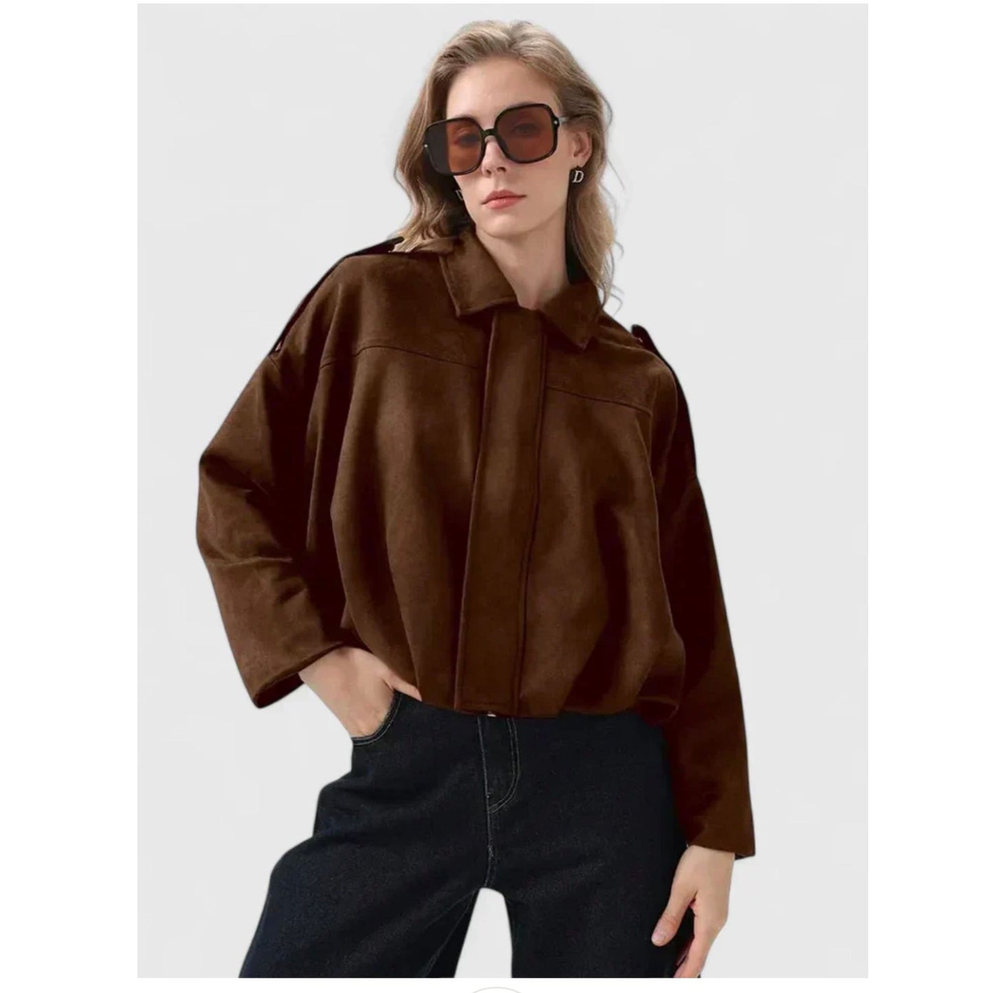 Trendy Oversized Faux Suede Bomber Jacket