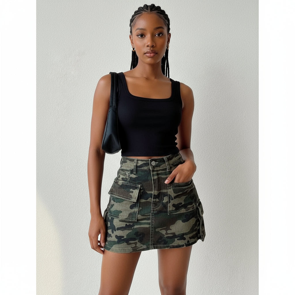 Camouflage Denim Mini Skirts
