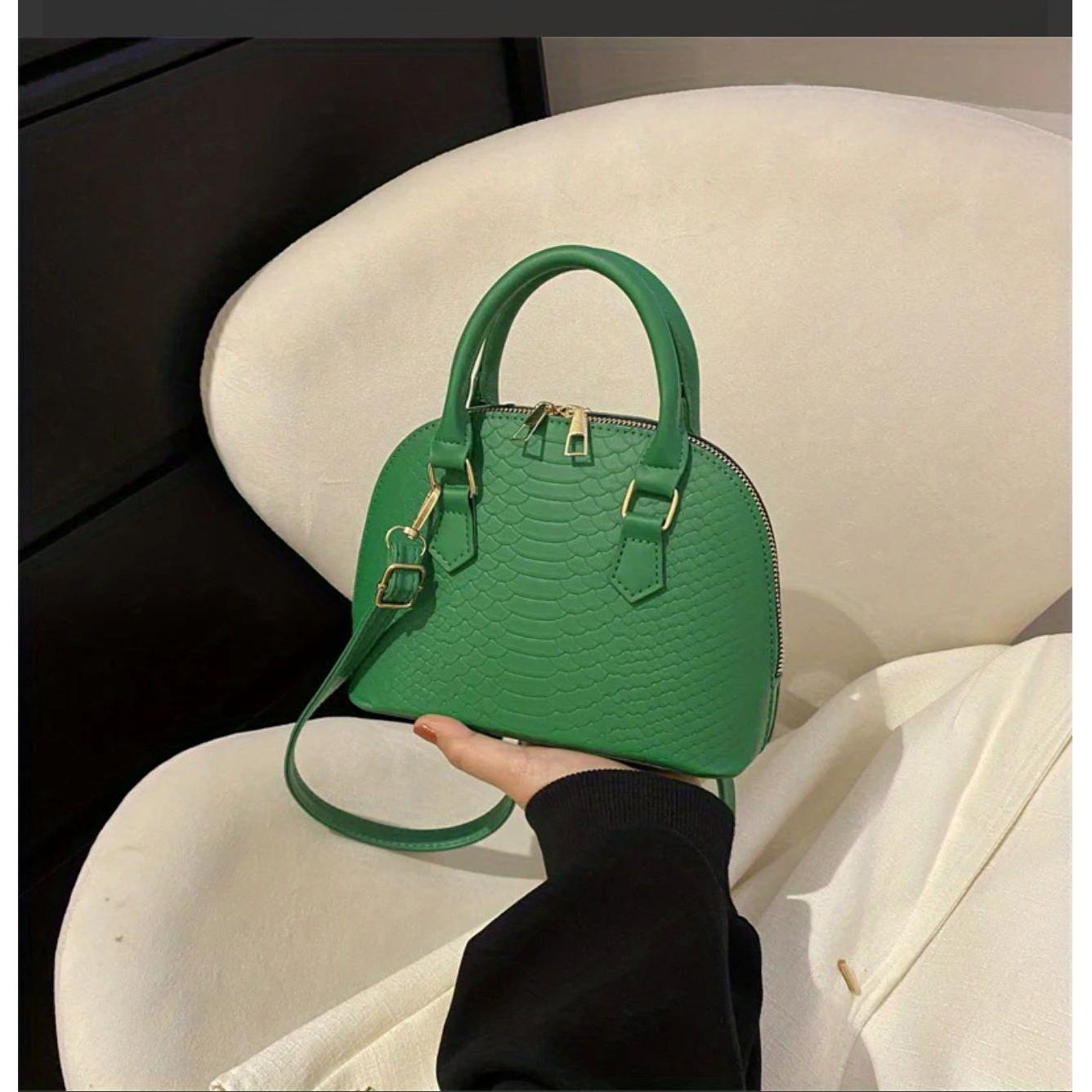 Mini Crocodile Embossed Dome Handbag.