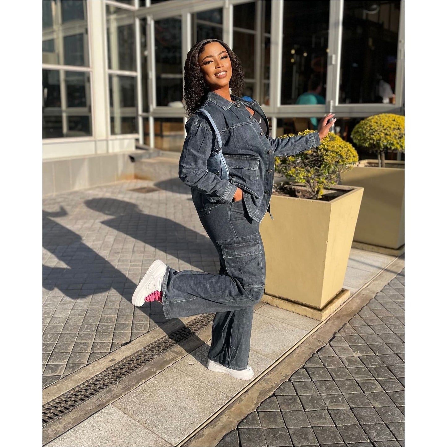 Elegant Cargo Denim Two Piece Set.