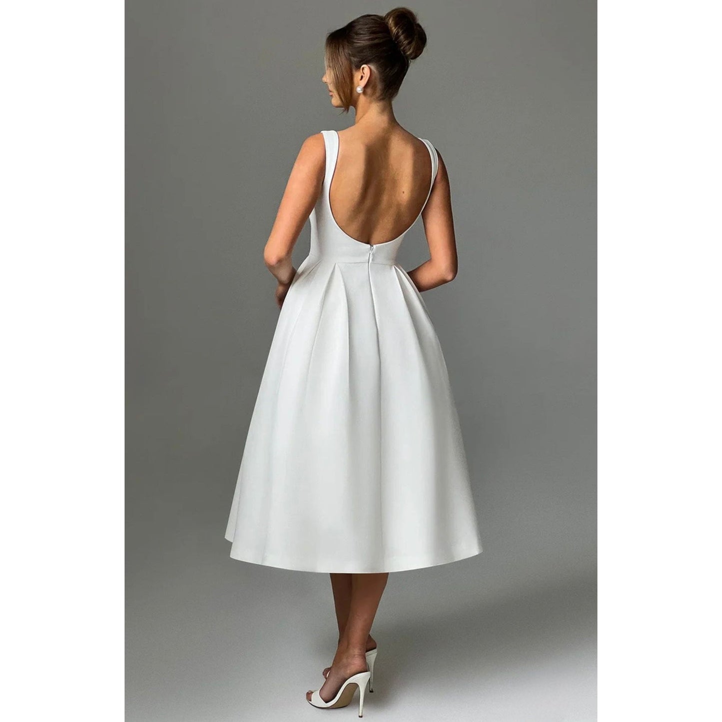 Backless A-Line Midi Satin Dress