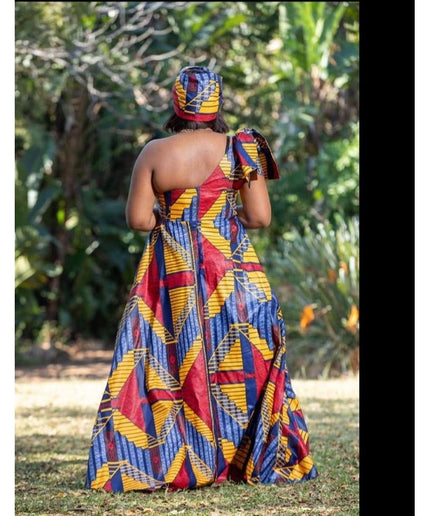 One Shoulder African Print Dress