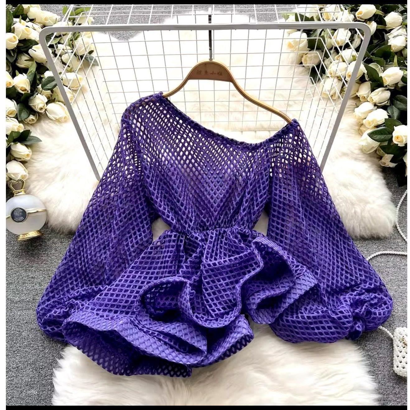 One Shoulder Off Sexy Hollow Out Camisas Top.