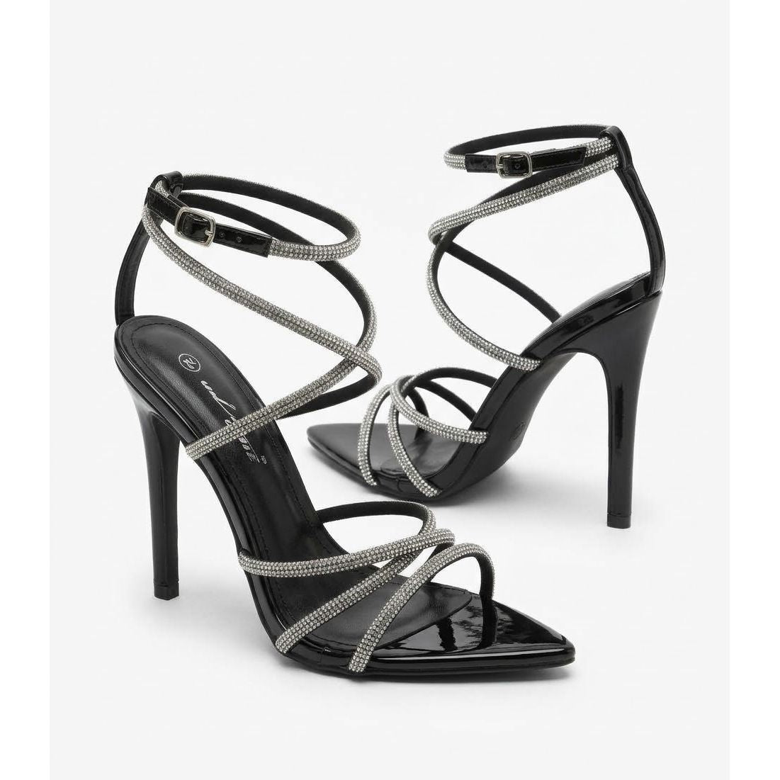 Rhinestone Strappy Stiletto Sandals with Pointed Toe