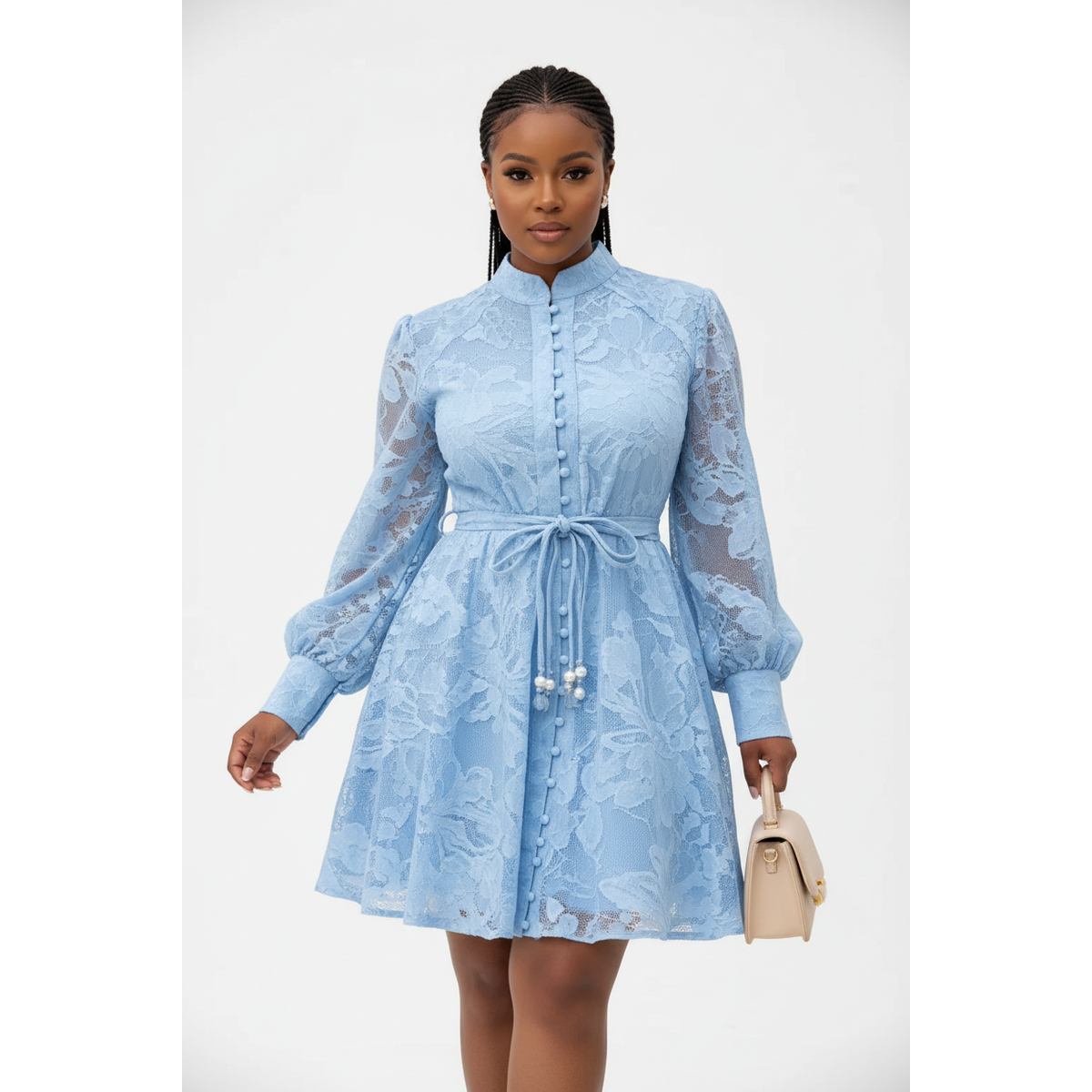 Women's Rhinestone Mini Dress | Long Sleeve High Neck Sparkle Party Dress
