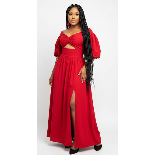 Slit Skirt and 3/4 Sleeve Crop Top 2 Piece Set