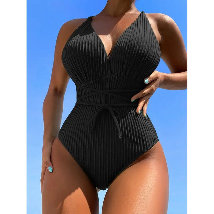 Crisscross Backless Knot Front One Piece Swimsuit — YELLOW SUB TRADING
