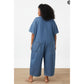 Plus Size Short Sleeve Denim Big Pocket Midi Jumpsuit