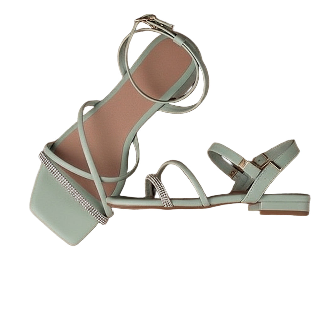 Crystal Strap Square-Toe Sandal.