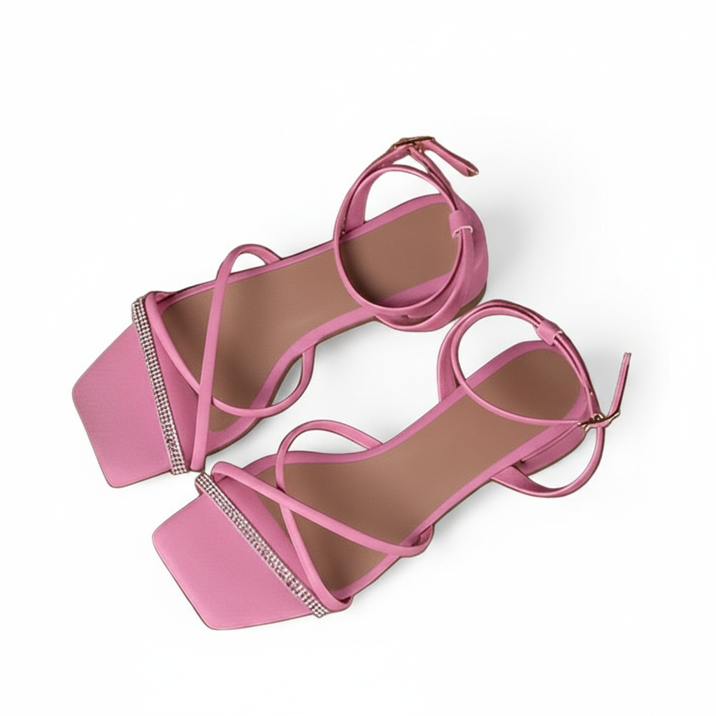 Crystal Strap Square-Toe Sandal.
