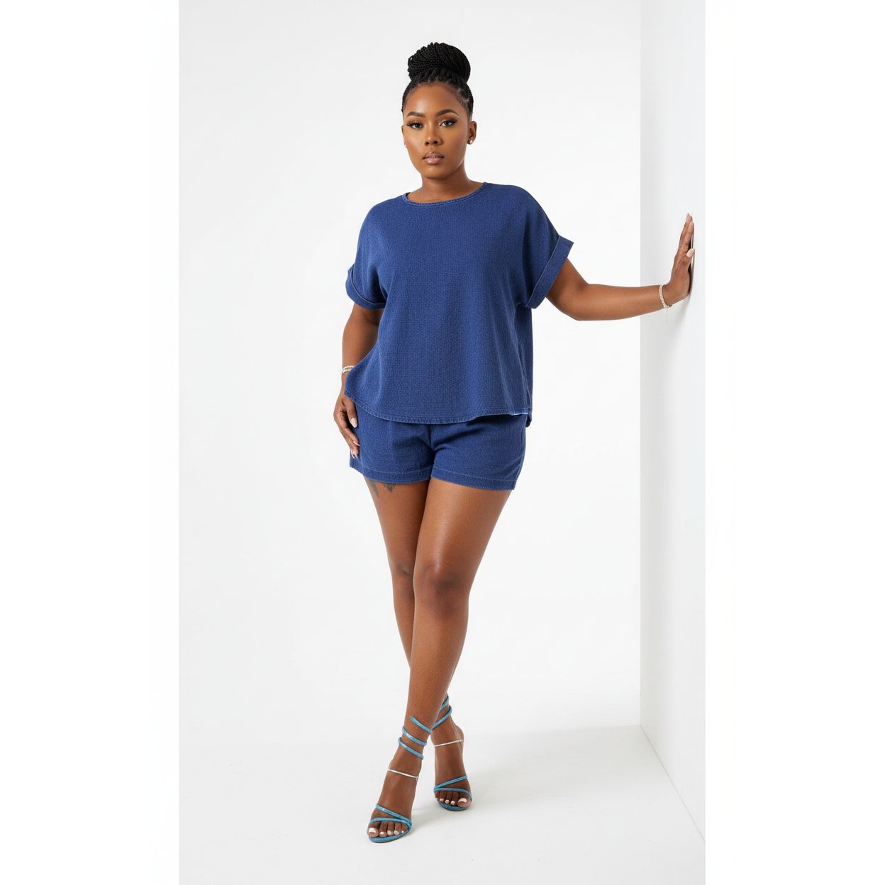 Denim Short Sleeve Top & Pants 2 Piece Set