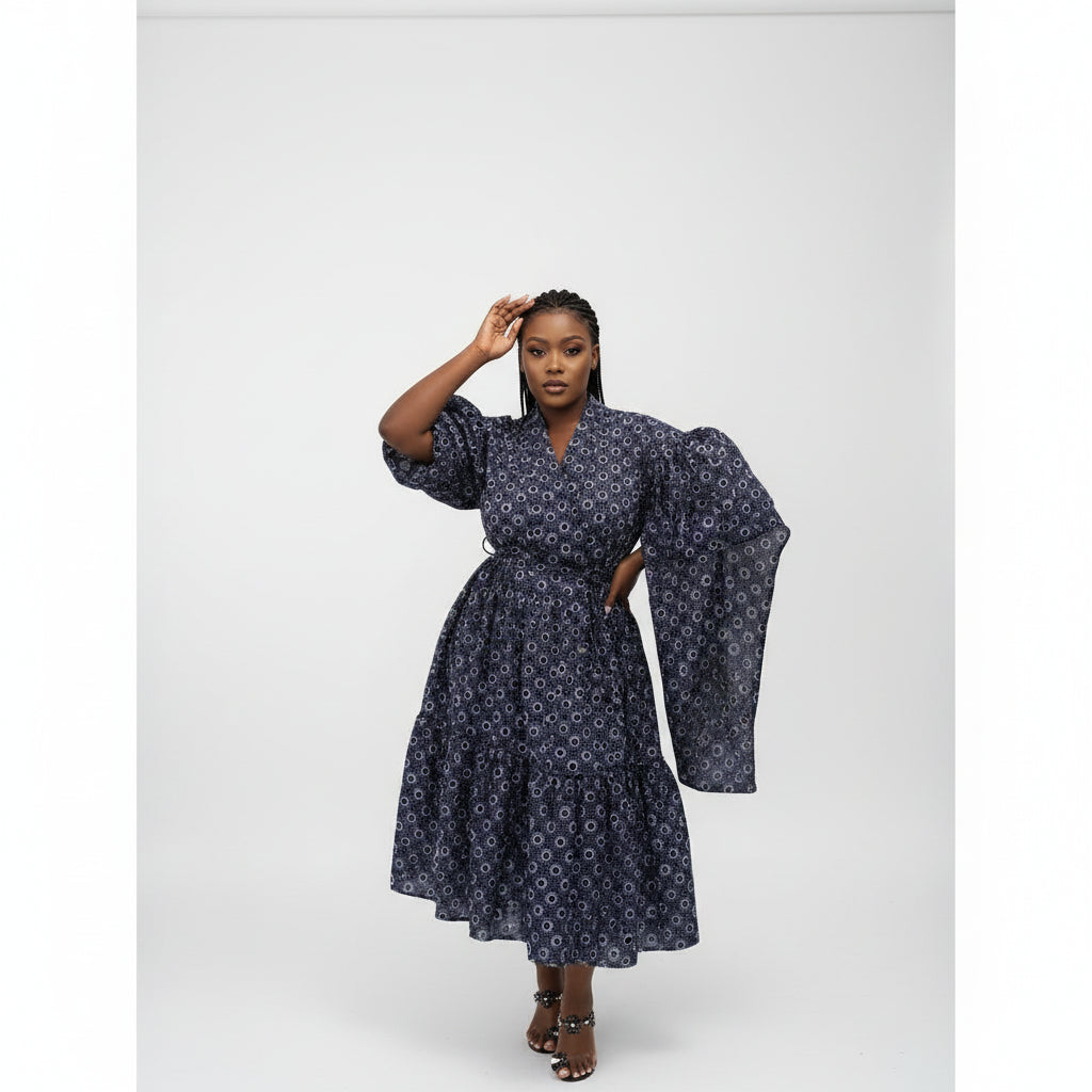 Ankara Pleated Traditional Maxi Dress.