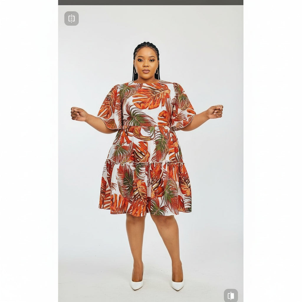 Short Sleeve Printed Midi Dress