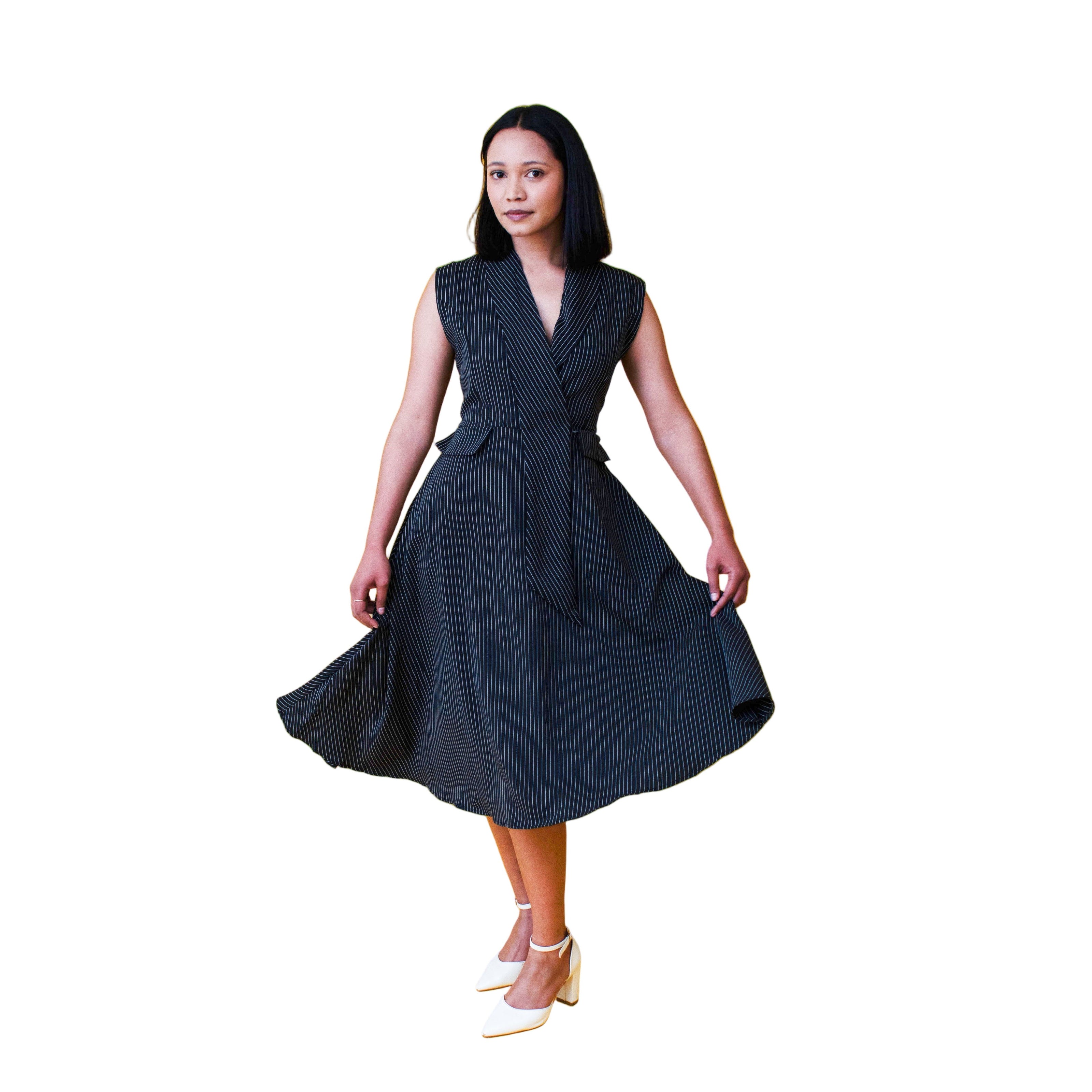 Pinstripe Sleeveless Starlight Midi Dress