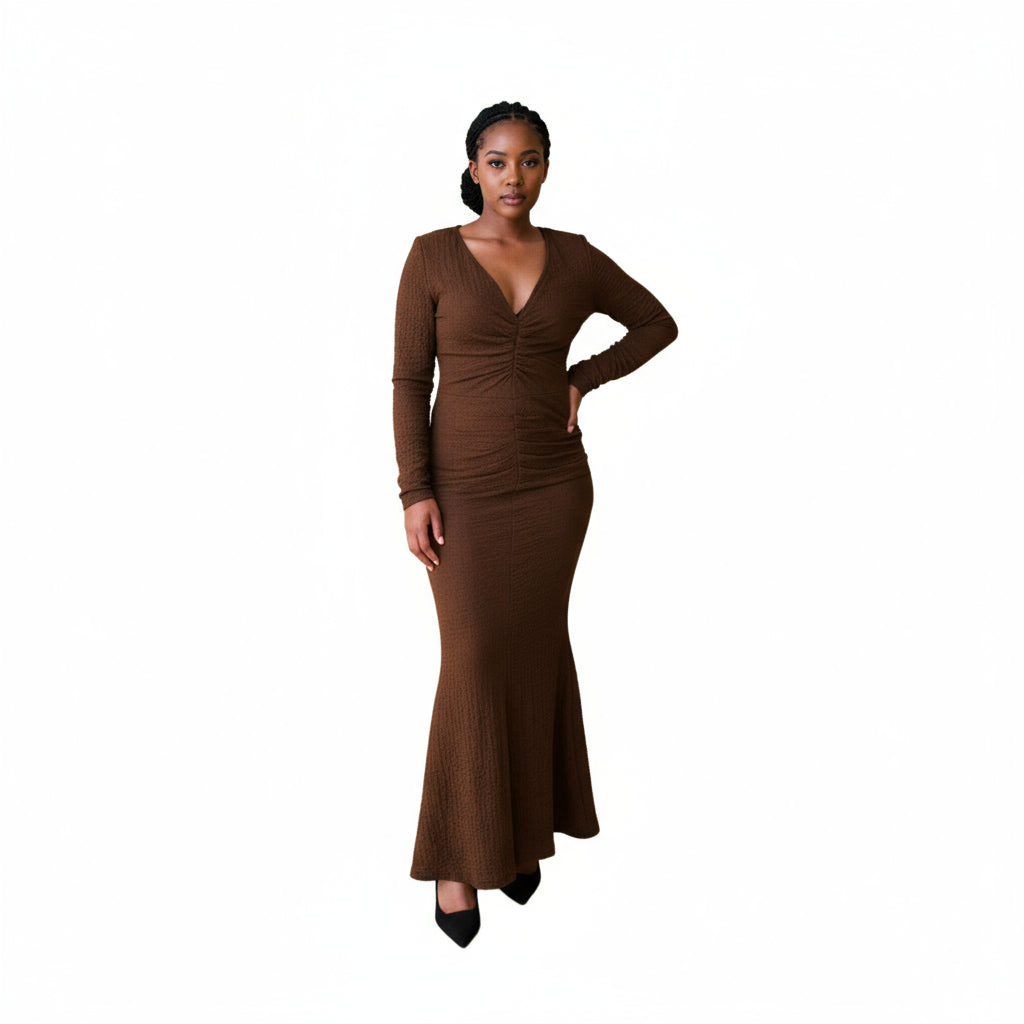 Contrast Lace Cinching Waist A-Line Maxi Dress