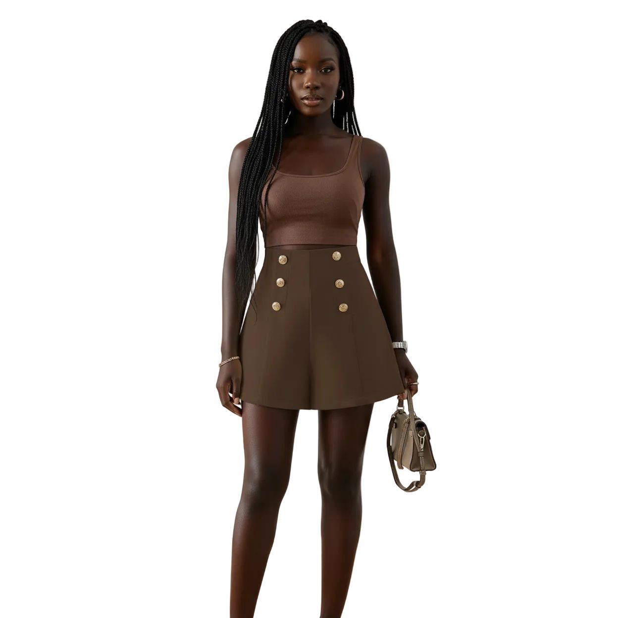 High-Waisted Tailored Button-Detail Shorts.
