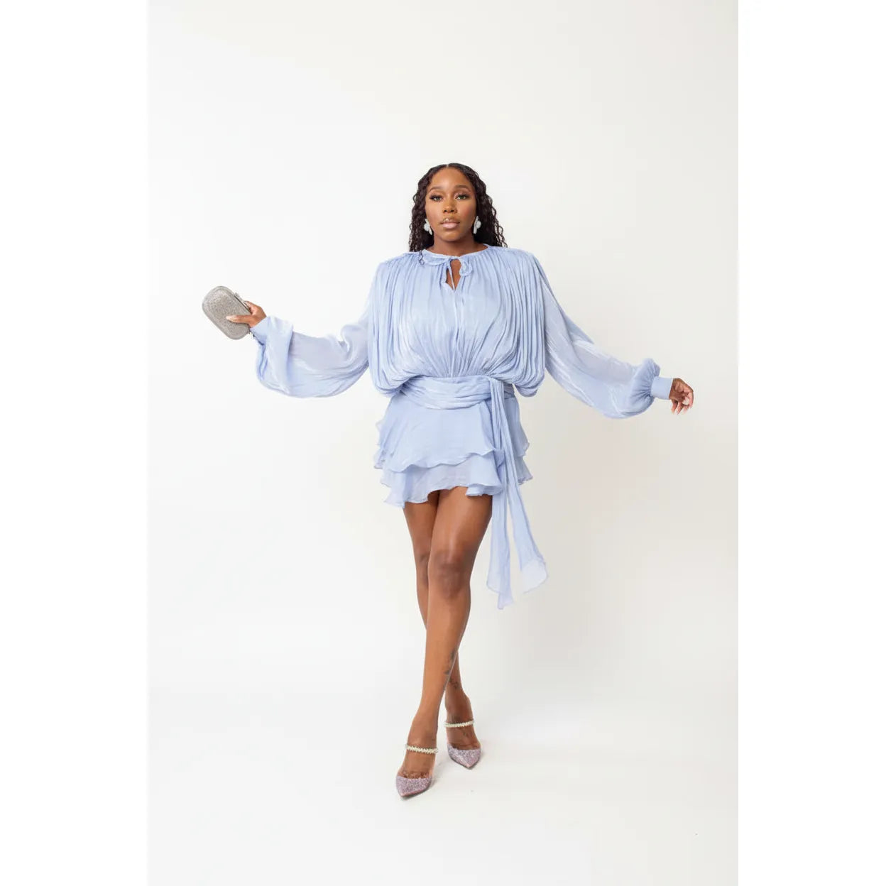 Flowy Ruffle Long-Sleeved Top & Short Pants