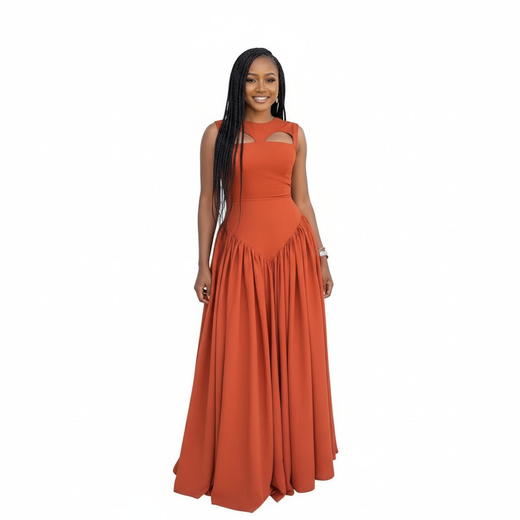 Sleeveless Hollow-Out Maxi Long Dress.