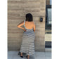 Striped Print Sleeveless Long Bodycon Dress.