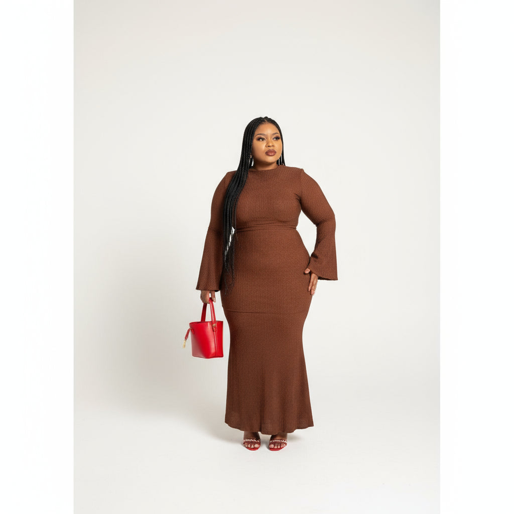 Knitted Round Neck Long Sleeve Bodycon Dress