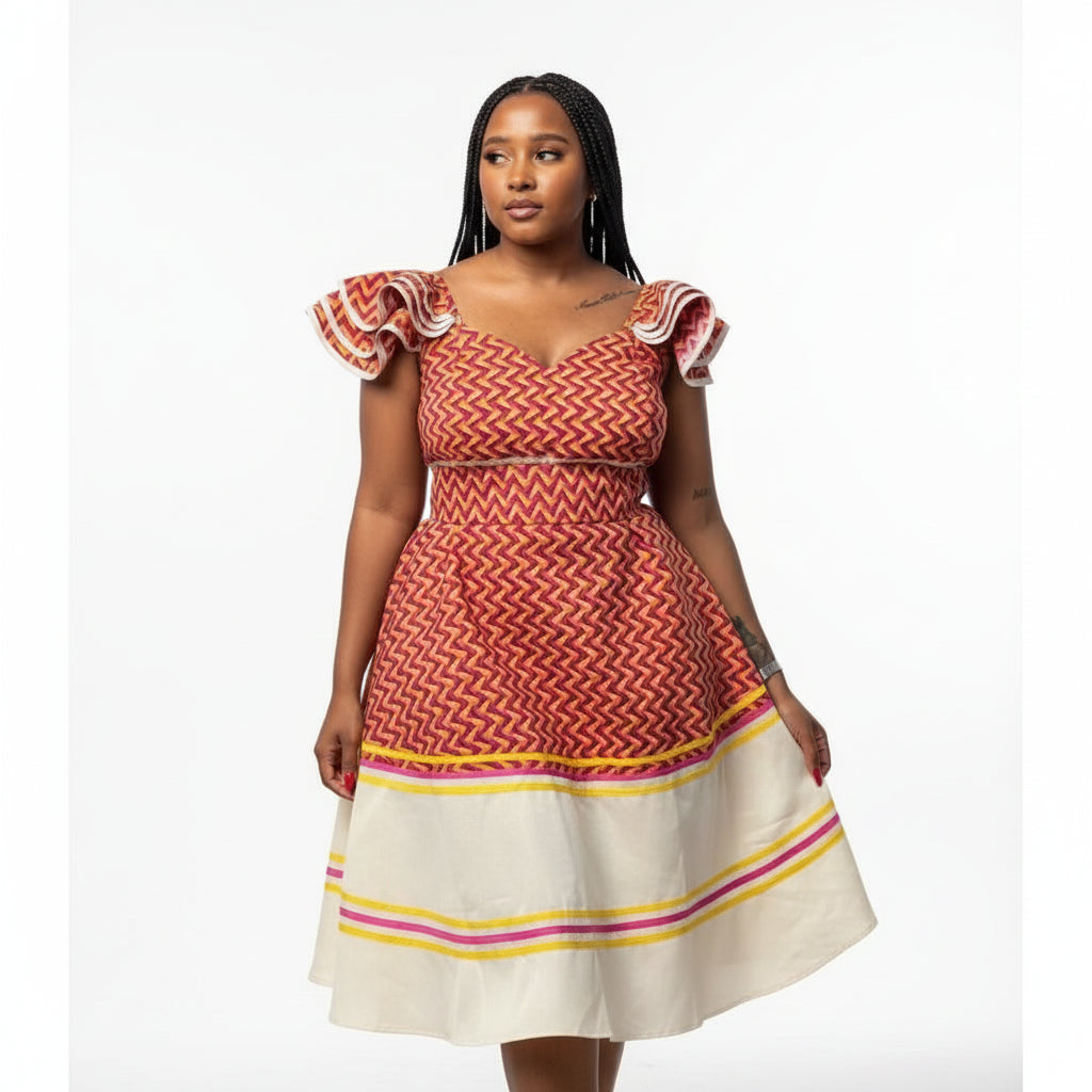 Sepedi Traditional Design Dress with Long Slit