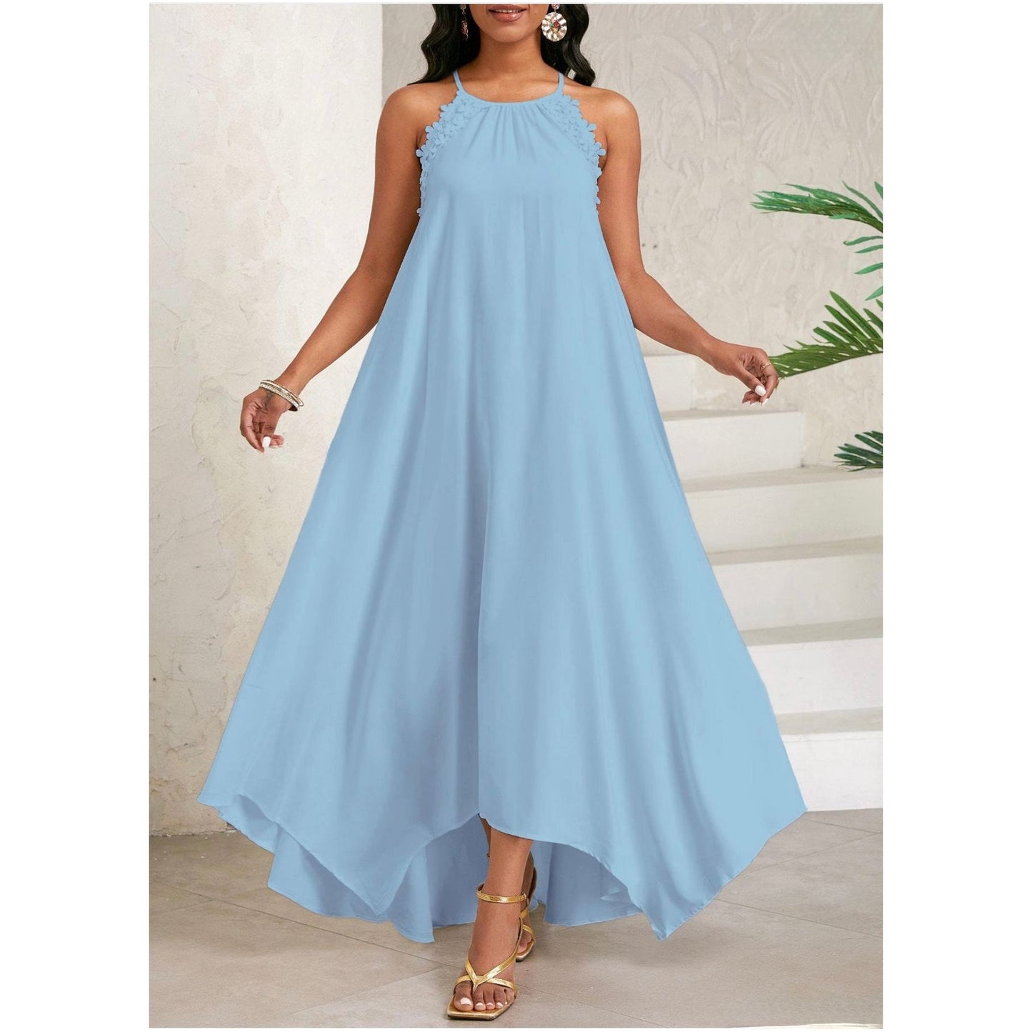 Bow Back Spaghetti Strap Backless Elegant Dress.