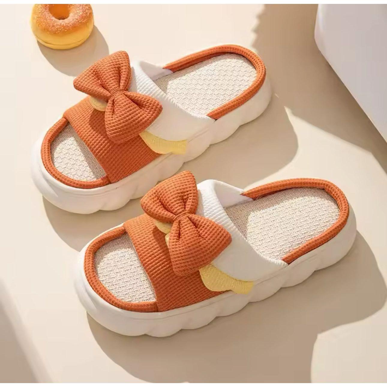 Thick-soled Cute Linen Slippers For Women.