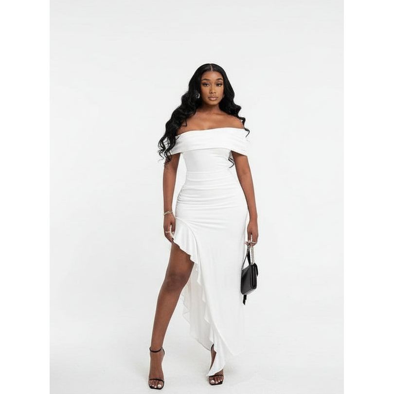 Ruffle Off Shoulder Sexy Bodycon Dress