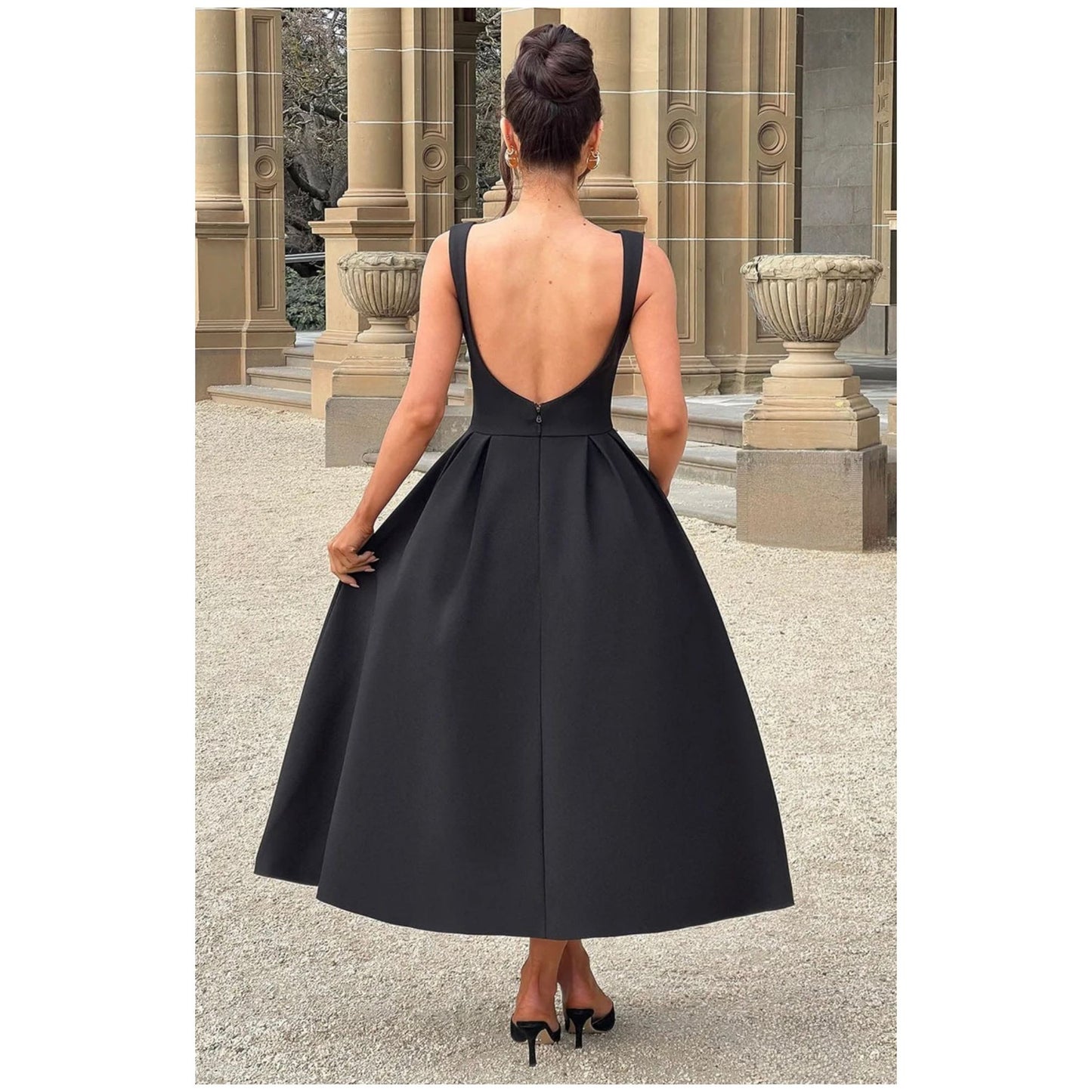 Backless A-Line Midi Satin Dress
