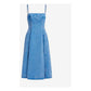 Light Blue Coated Denim Balloon Midi Dress