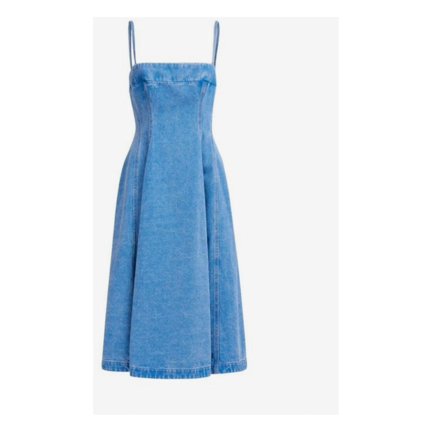 Light Blue Coated Denim Balloon Midi Dress