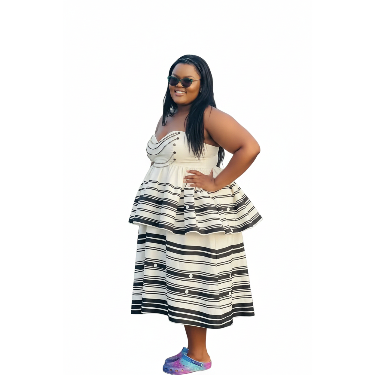 Sleeveless Printed Xhosa Midi Traditional Dress.