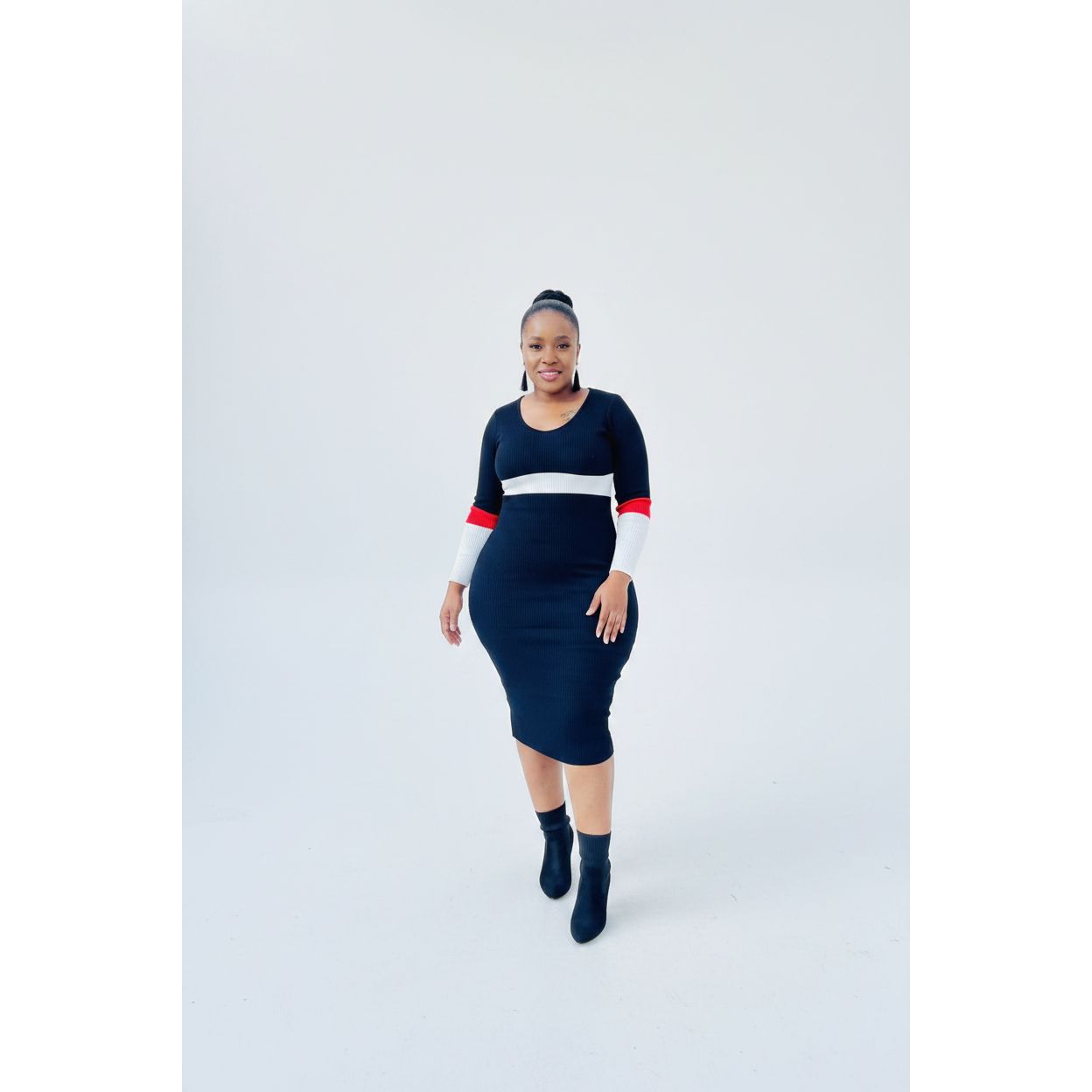 Women’s V-Neck Contrast Stripe Sweater Mini Dress