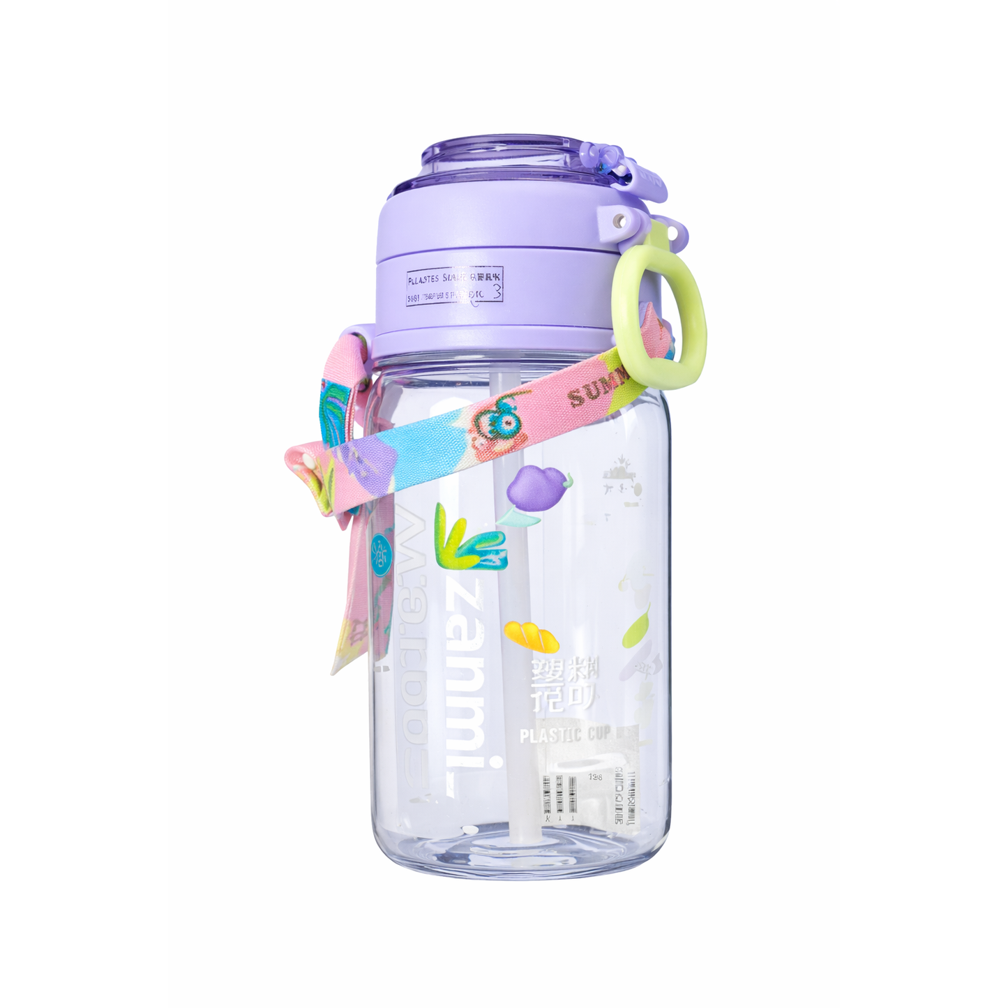 Cute Straw Water Bottle with Carry Strap.