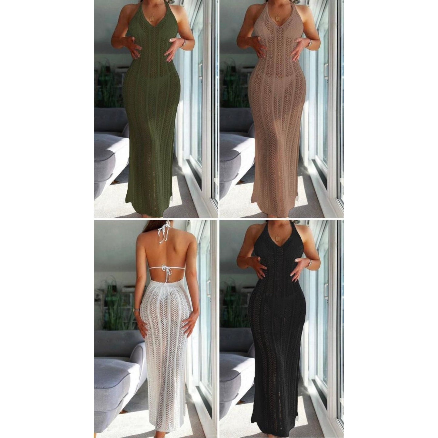 Backless Crochet Knitted Bikini Cover Up Dress.