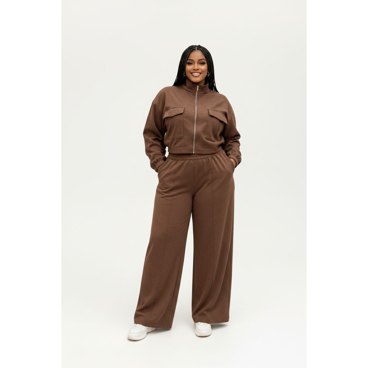 Two Piece Lounge Set with Zip-Up Crop Jacket