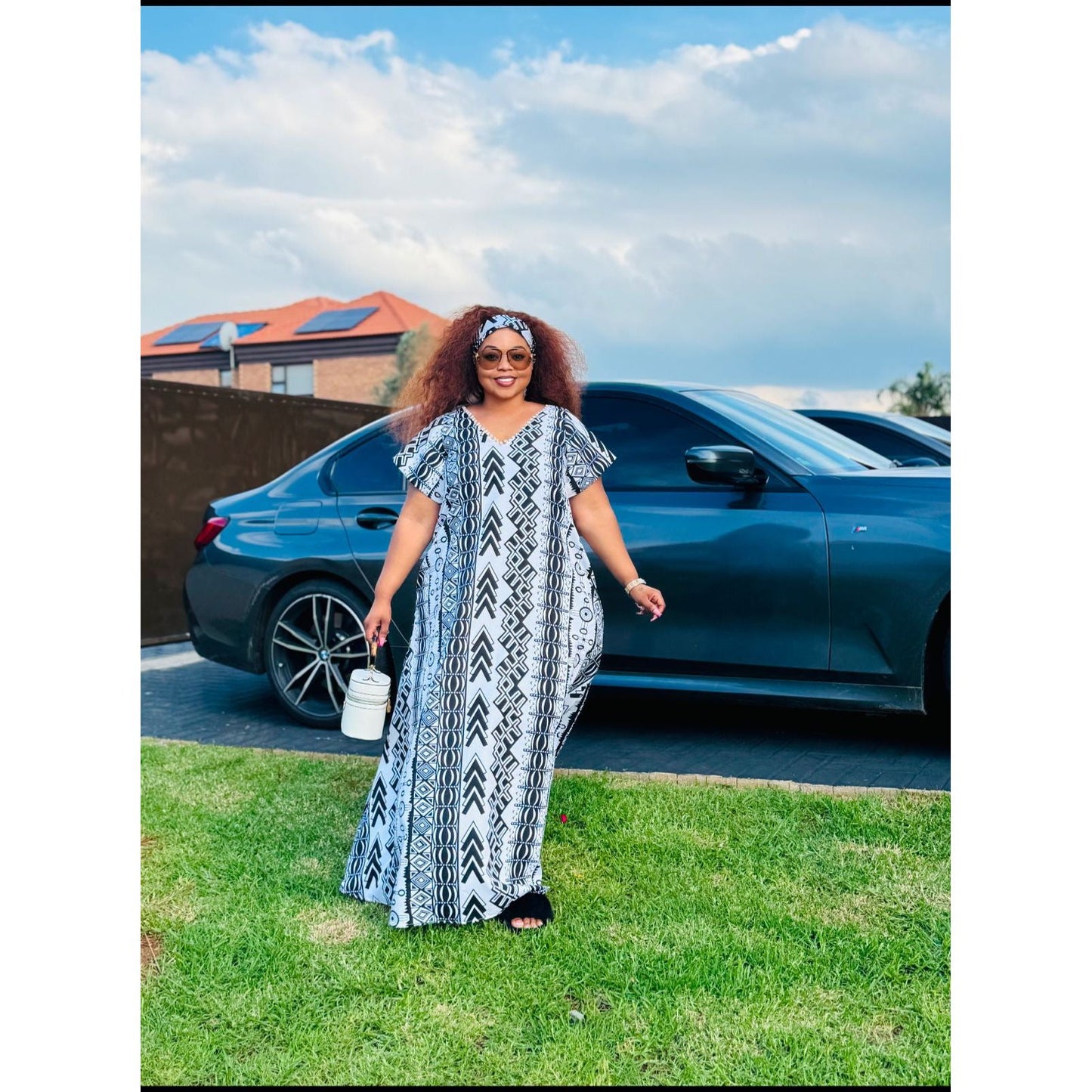 Black and white kaftan with matching head scarf