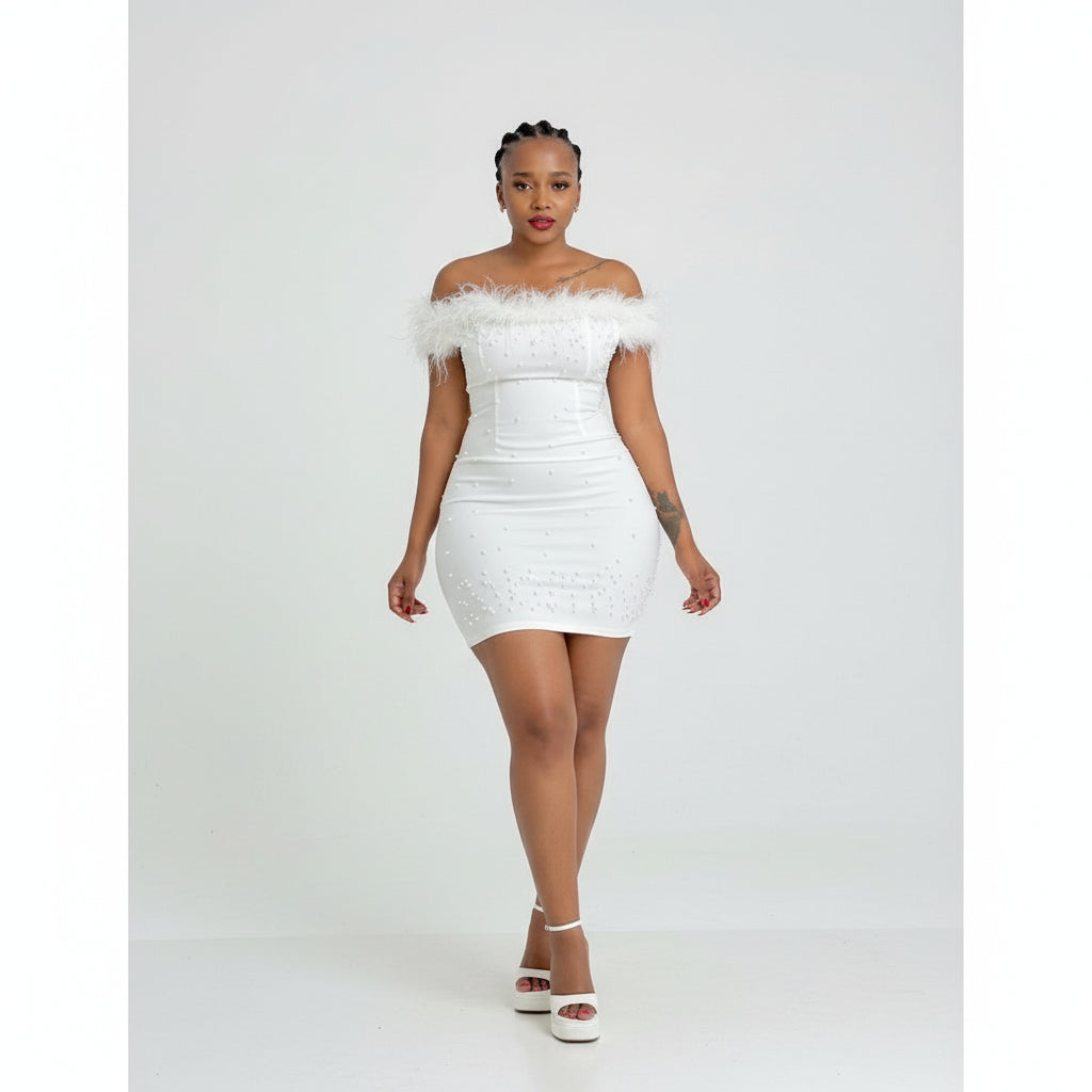 Feather Beads Mini Dress