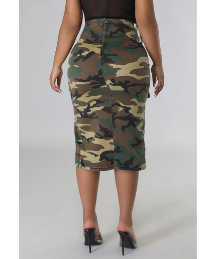 Camouflage Side Slit Cargo Skirt