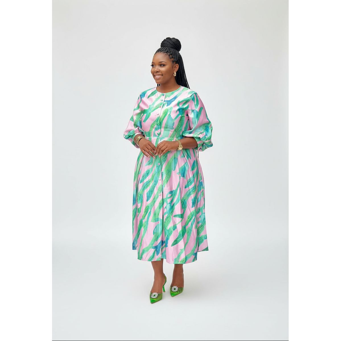 Plus Size Bohemian Print Belted Midi Dress