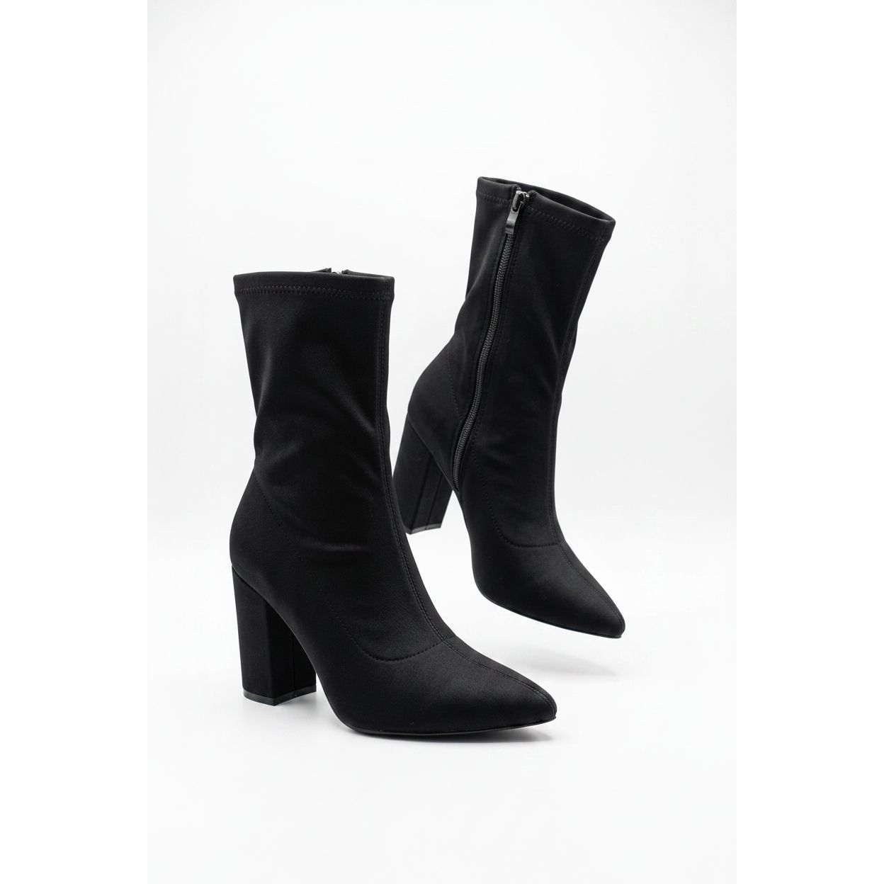 Stretchy Sock Block Heel Pointed Toe Boots