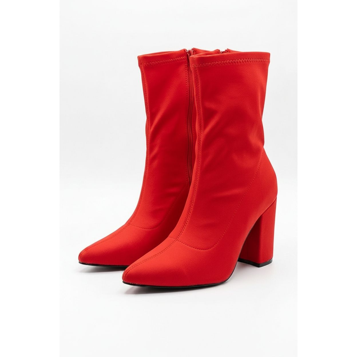 Stretchy Sock Block Heel Pointed Toe Boots