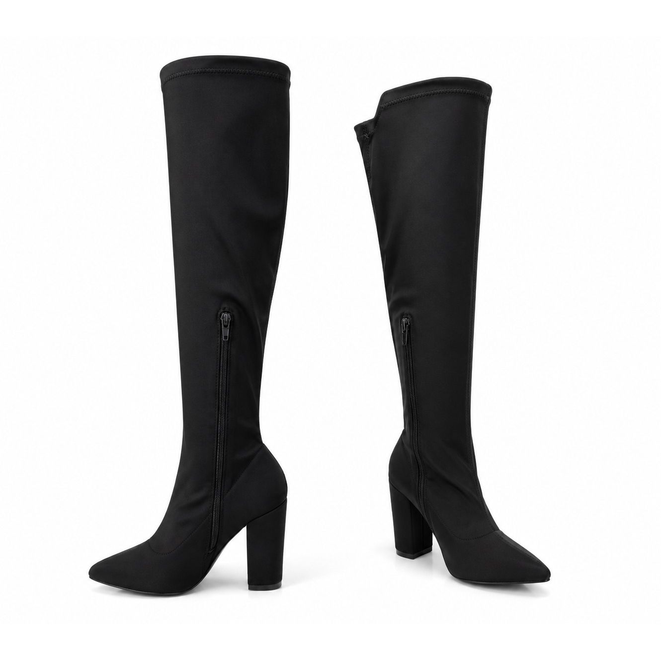 Suede Chunky Heel Thigh High Sock Boots