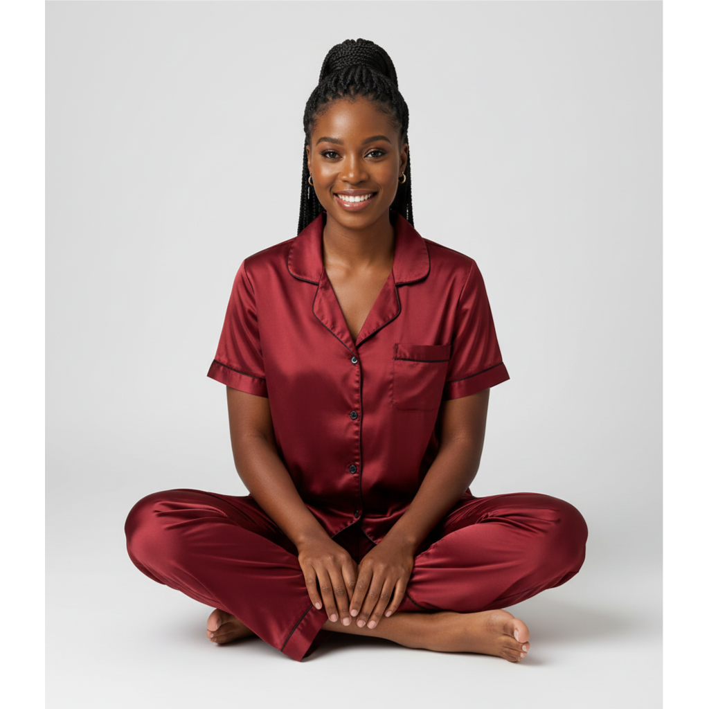 Women’s Satin Pyjama Set – Luxury Short Sleeve Sleepwear